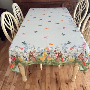 Nicole Miller Home Easter / Spring Tablecloth Bunny Chick Floral 85” x 60”